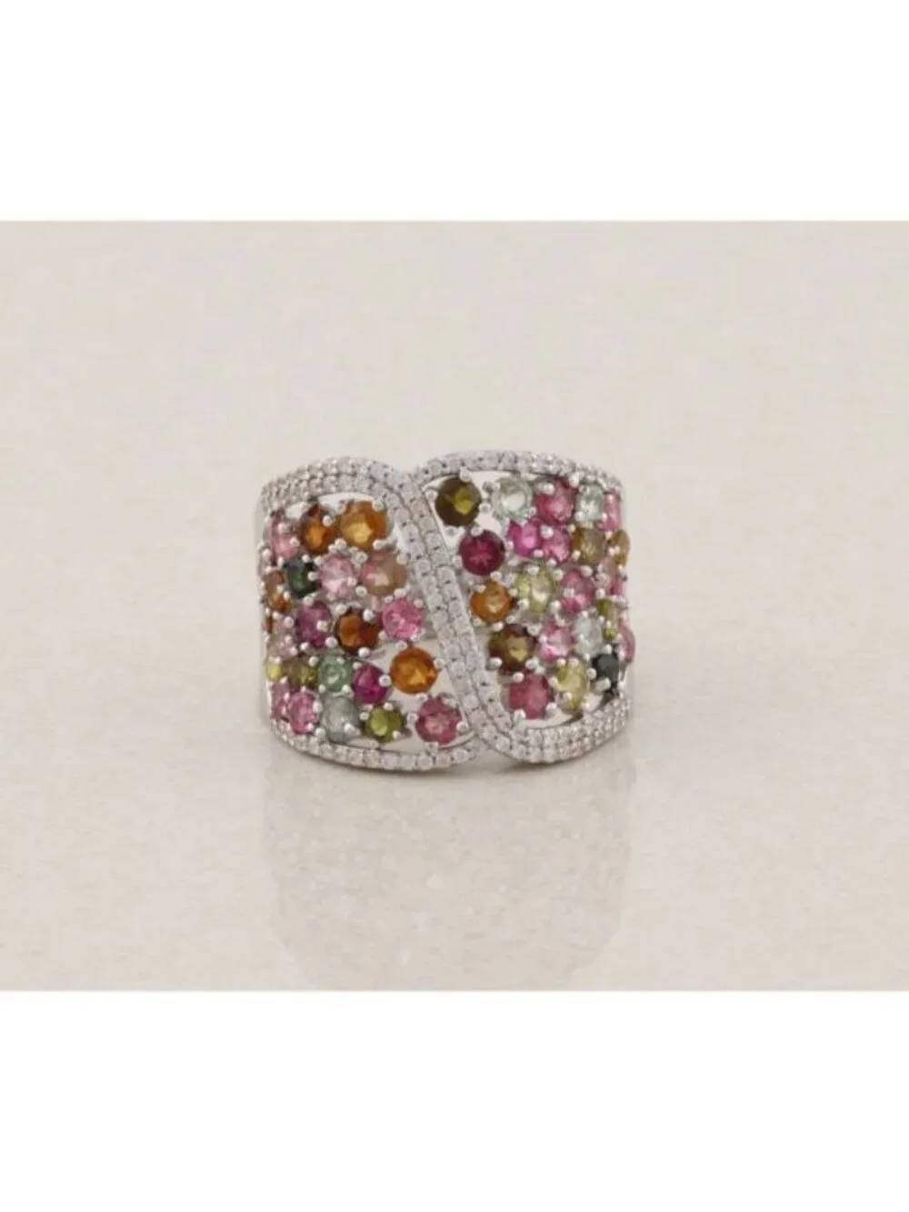 Sterling Silver Multi Color Tourmaline Ring Size 11